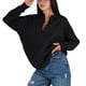 thumbnail image 3 of Suéter Informal Holgado de Larga con Solapa para Mujer, Color Liso, Estilo Holgado, de Punto. Negro M, 3 of 8