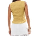 thumbnail image 4 of Women Shirred Tank Top Ruffle Sleeveless Tanks Frill Smocked Crew Neck Tops Light Yellow M, 4 of 6
