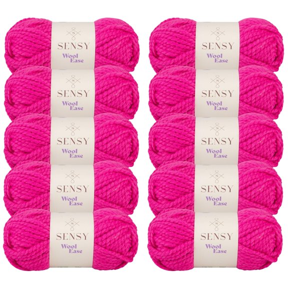 10 Skeins of Sensy Wool Ease Yarn, 3.5 oz, 66 Yards, Gauge 6 Super Bulky (Fuchsia)