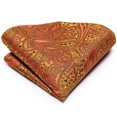 thumbnail image 3 of Hi-Tie Men's Burnt Orange Silk Paisley Tie Set with Pocket Square Cufflinks for Wedding Party, 3 of 3