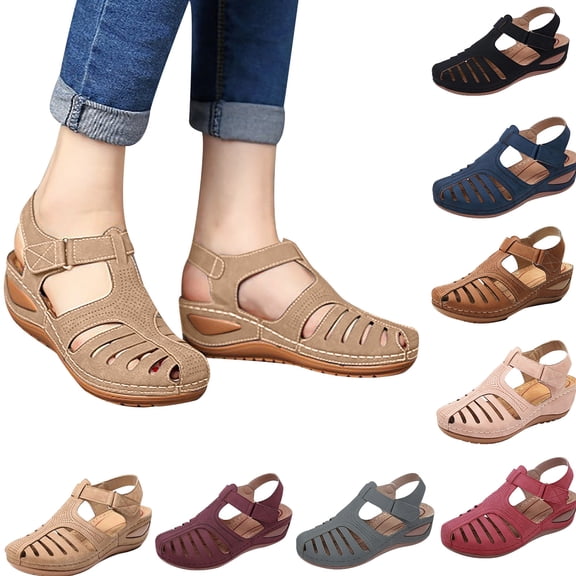 gakvov Closed Toe Sandals For Women Casual Summer Hollow Out Vintage Wedge Sandal Gladiator Outdoor Shoes