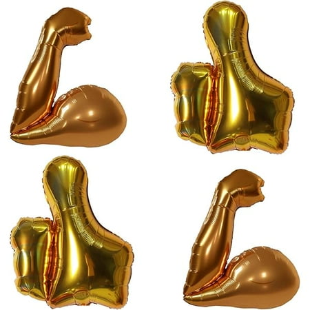 WEEKS Gold Muscle Arm and Thumbs Up Helium Balloons/Bicep Party Balloon/Strong Party Decoration Supplies for Gym/Fitness Party Decor,Sports Party,Superhero Party Decor Supplies