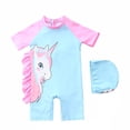 thumbnail image 1 of HAWEE Swimsuit for Girls One Piece Swimwear Unicorn Bathing Suit Short Sleeve Rash Guard Swimwear Zip with Hat, 1 of 5
