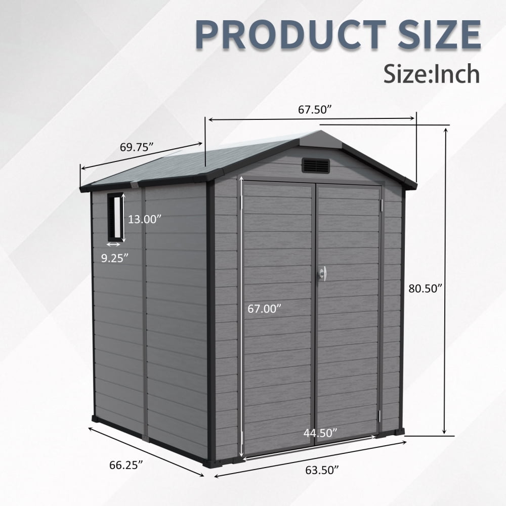 6x6 FT Plastic Shed with Floor & Window, Lockable Resin Outdoor Storage, All-Weather Garden Tool Shed, Easy Setup