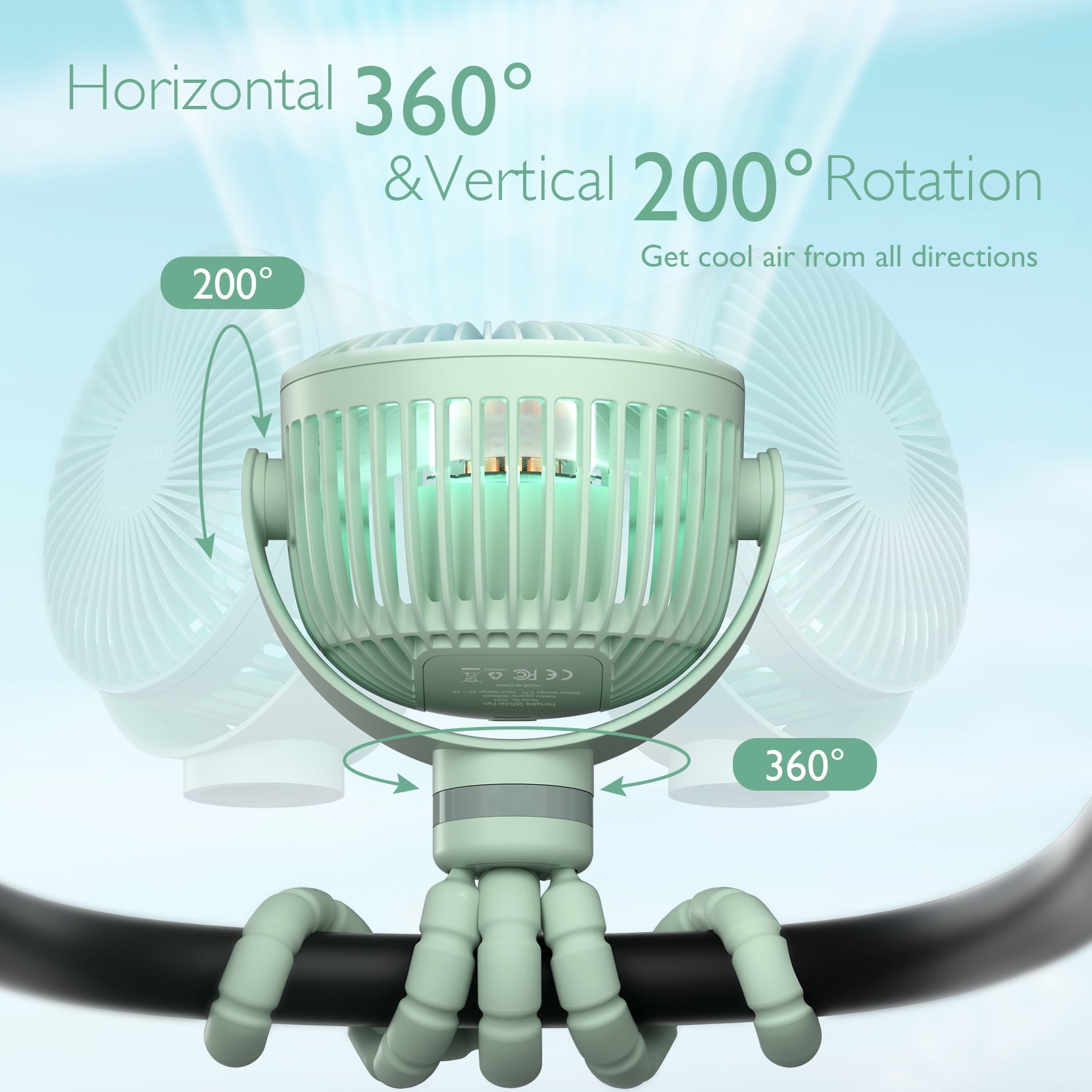 Momcozy Portable Stroller Fan, USB Rechargeable and Handheld Cooling Fan for Travel, Car Seat, Bedroom