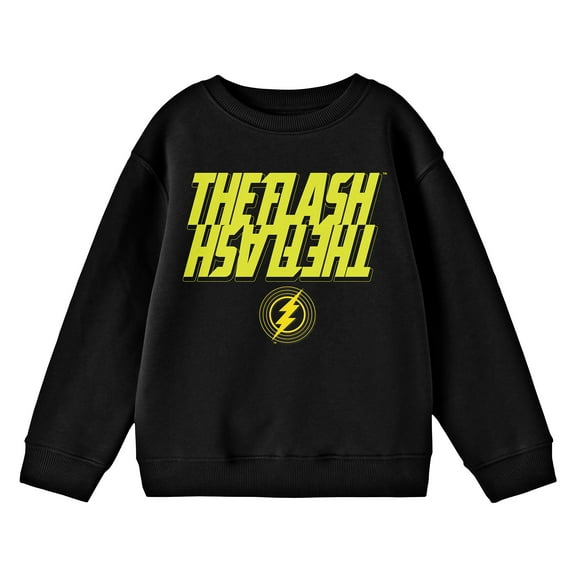 The Flash Movie Reflective Title Art Crew Neck Long Sleeve Youth Black Sweatshirt-Medium