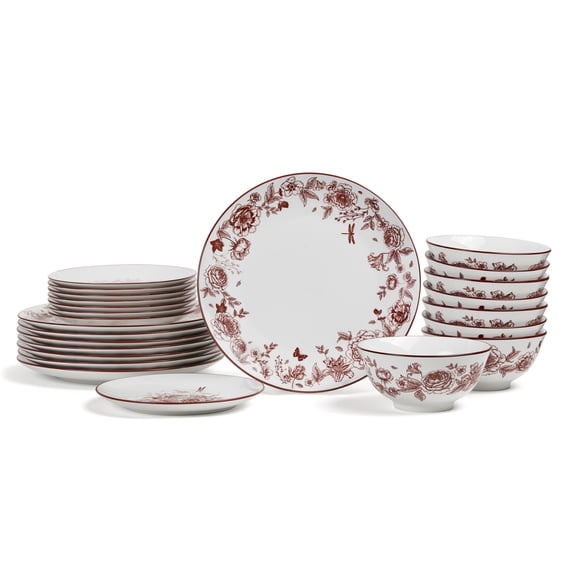 Stone Lain Esme 24-Piece Dinnerware Set Porcelain, Service for 8, Red