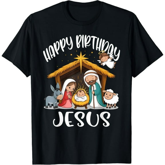 Merry Christmas Family Kid Nativity Happy Birthday Jesus T-Shirt