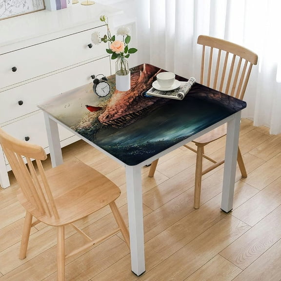 Wood Square fitted tablecloth, Wood panel style texture, Elastic edge, Water and oil resistant wipeable polyester fabric, Can wipe indoor/outdoor dining table cover, Fit for square table