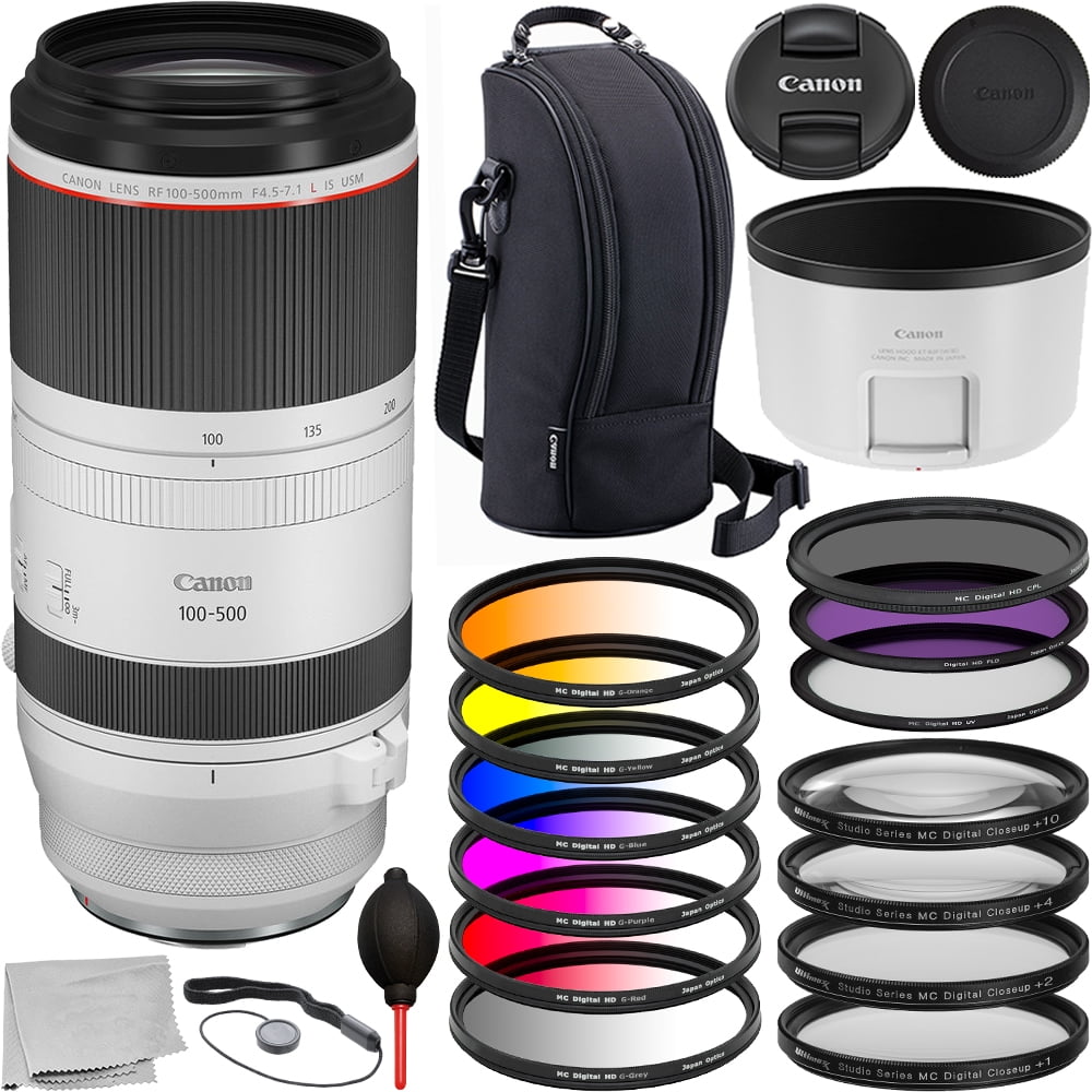 Canon RF 100500mm f/4.57.1L IS USM Lens with Advanced Accessory Bundle. Includes 3PC Filter
