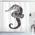 thumbnail image 1 of Seahorse Shower Curtain, Monochrome Graphic Illustration of Seahorse Figure Ocean Biodiversity Theme, Fabric Bathroom Set with Hooks, 69W X 70L Inches, Black and White, by Ambesonne, 1 of 3