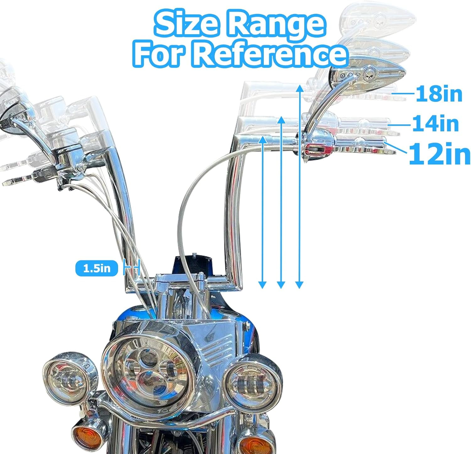 Wsays 12" Rise Ape Handlebar 1.5" Fat Monkey Bar Handlebar Black Compatible with Harley Softail Sportster XL 883 1200 Dyna with Road King 1994-2022 with Road Glide 1998-2013 Model