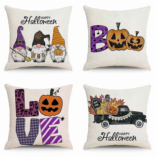 4pcs Halloween Pillowcases, Sofa Pillowcases, Bedroom Pillowcases, Halloween Outdoor Decorations