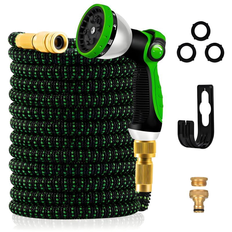 30m/100FT Expandable Garden Hose - Flexible Water Hose with 10 Spray Patterns Fits 1/2" & 3/4" Taps Durable Metal Fittings for Garden, Watering, Cleaning