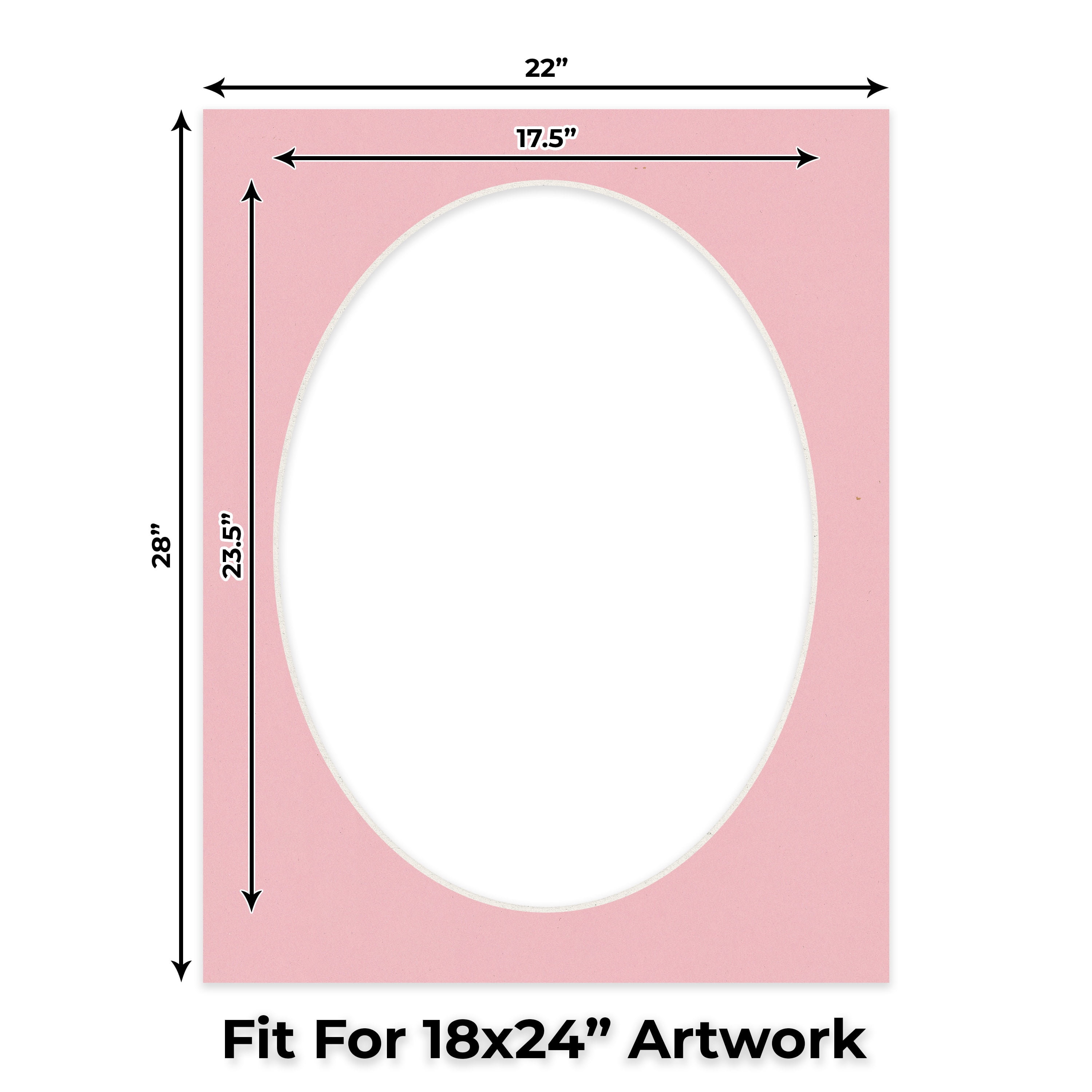 Soft Pink Picture Frame Mat for 22x28 Frames - Oval Opening for 18x24 Photos - 1 Mat