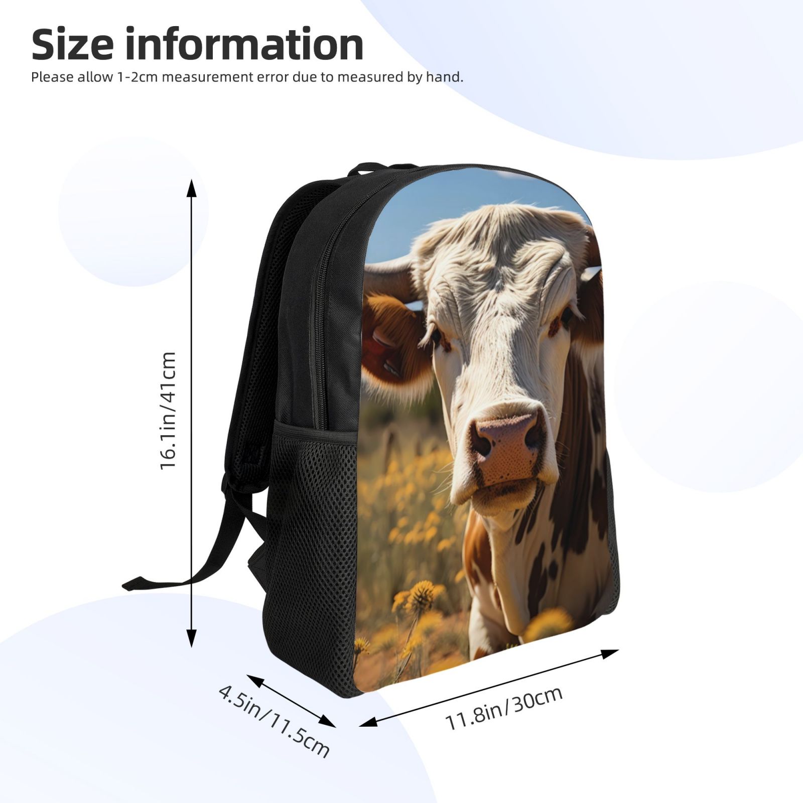 Xecao Countryside Flower Cow Print School Backpack with Laptop Compartment Small Travel Laptop Backpack for Women Men Waterproof College Backpack Simple School Bag