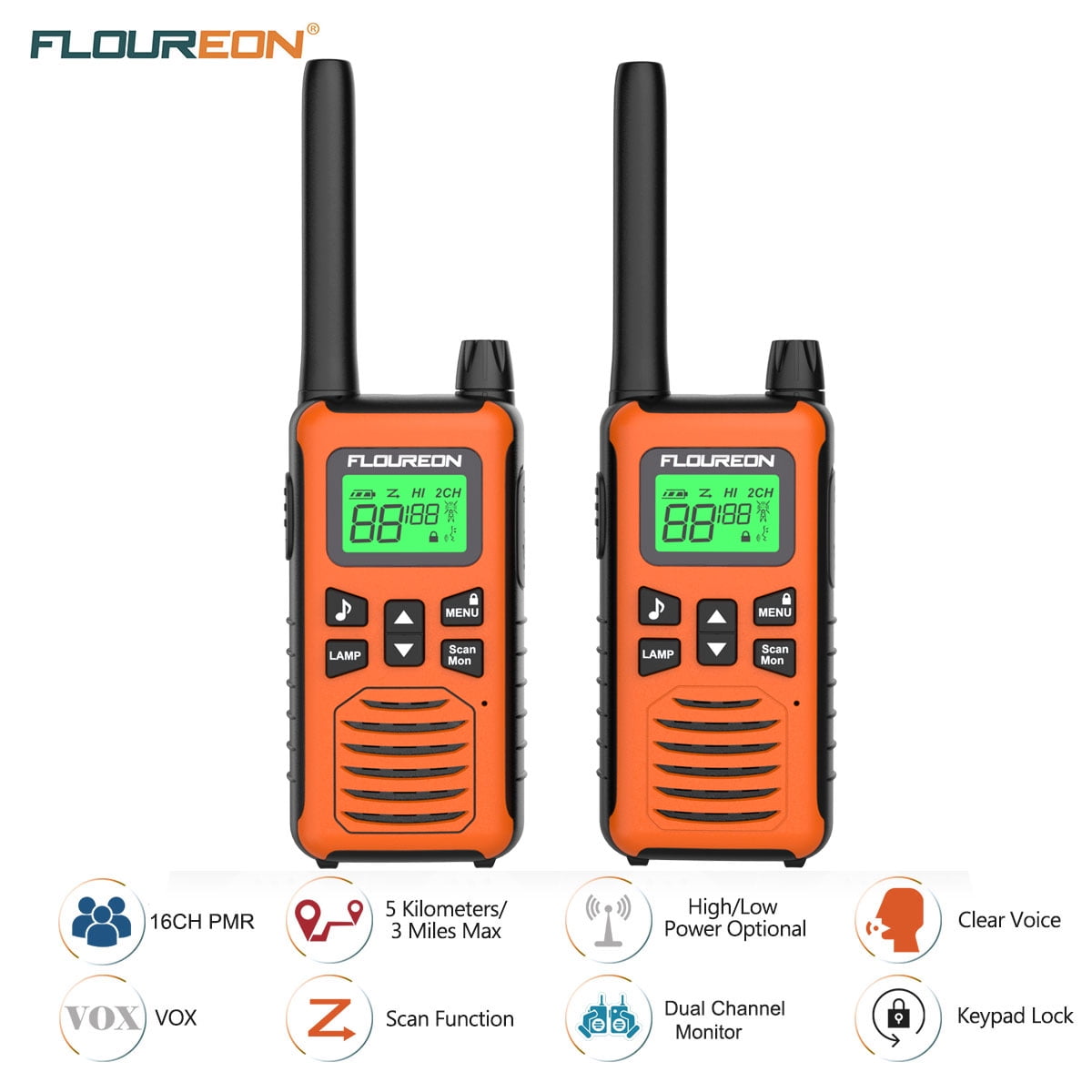4X FLOUREON 22 Channel Twin Walkie Talkies UHF462-467MHZ 2-Way Radio 3 Km Range