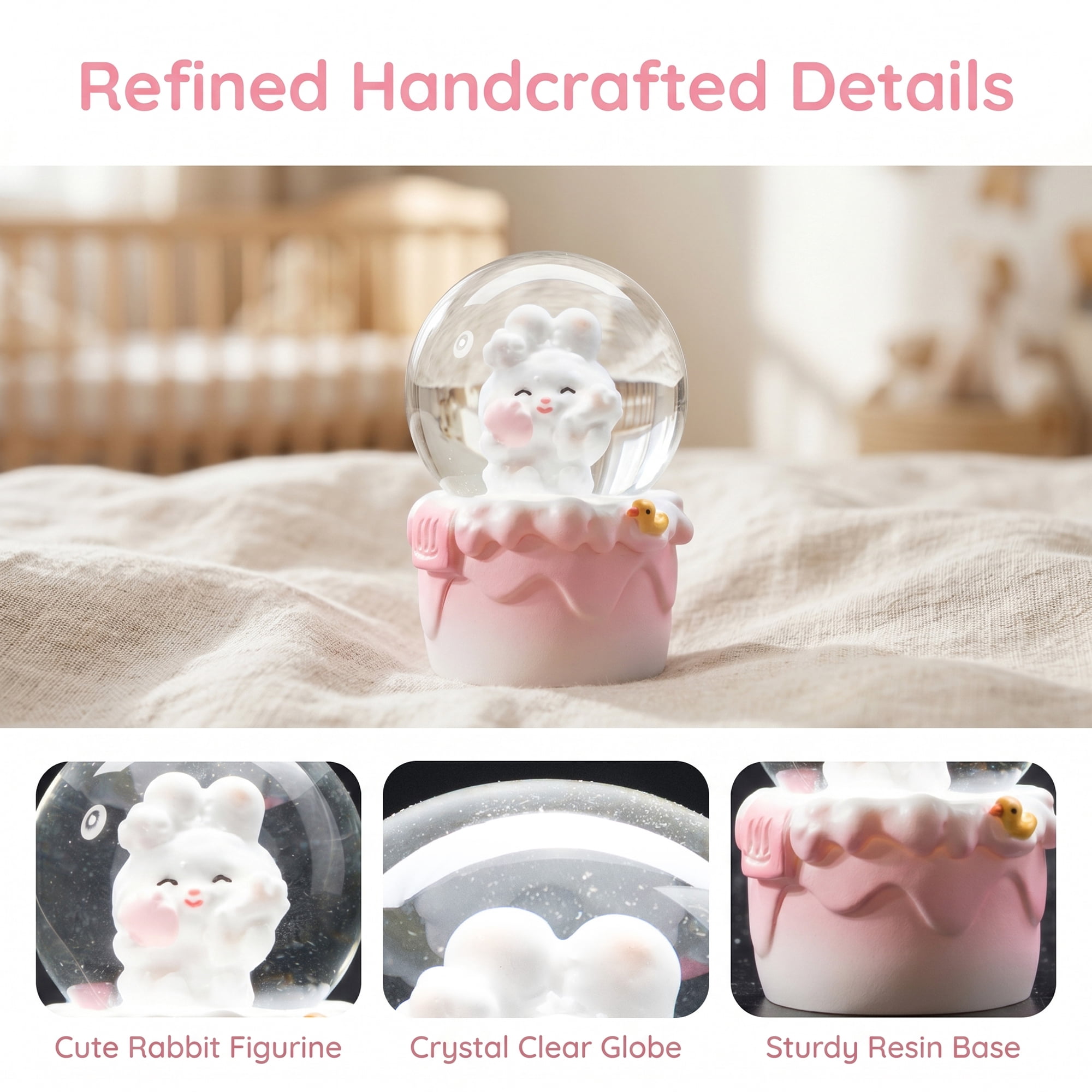 Unique Bargains Cartoon Light Up Crystal Ball Mini Resin Snow Globe LED Sphere Pink