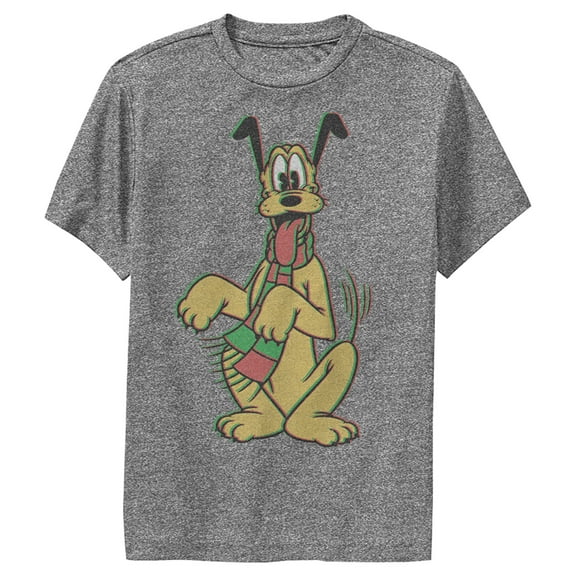 Boy's Mickey & Friends Happy Tail Pluto Holiday Performance Graphic Tee Charcoal Heather Medium