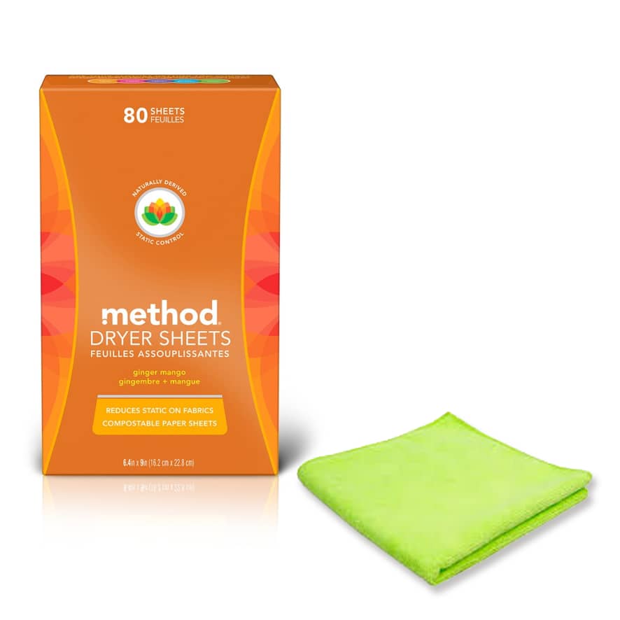 Method Dryer Sheets, Ginger Mango, 80 Sheets + Free Microfiber Cleaning