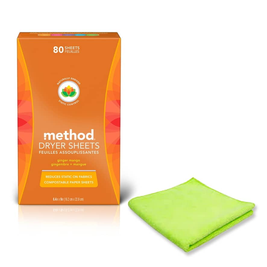 Method Dryer Sheets, Ginger Mango, 80 Sheets + Free Microfiber Cleaning