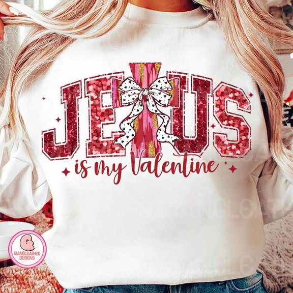 Jesus Is My Valentine Sweatshirt, Red Brushstroke Cross Faith Pullover, Varsity Jesus Coquette Sweater, Christian Valentine’s Day Shirt