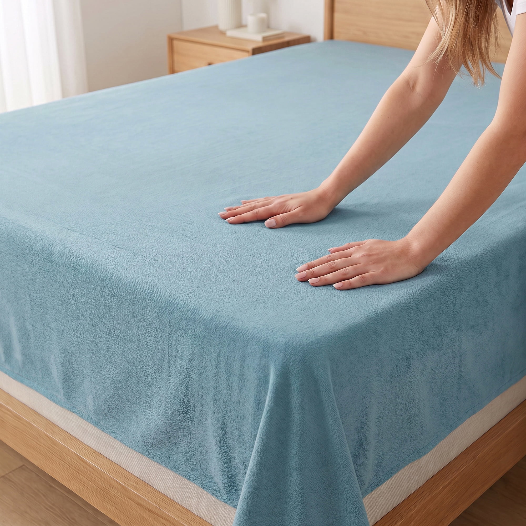 Unique Bargains Polyester Bed Sheet Soft Flat Sheet Wrinkle Bedding Lake Blue 91"x96"