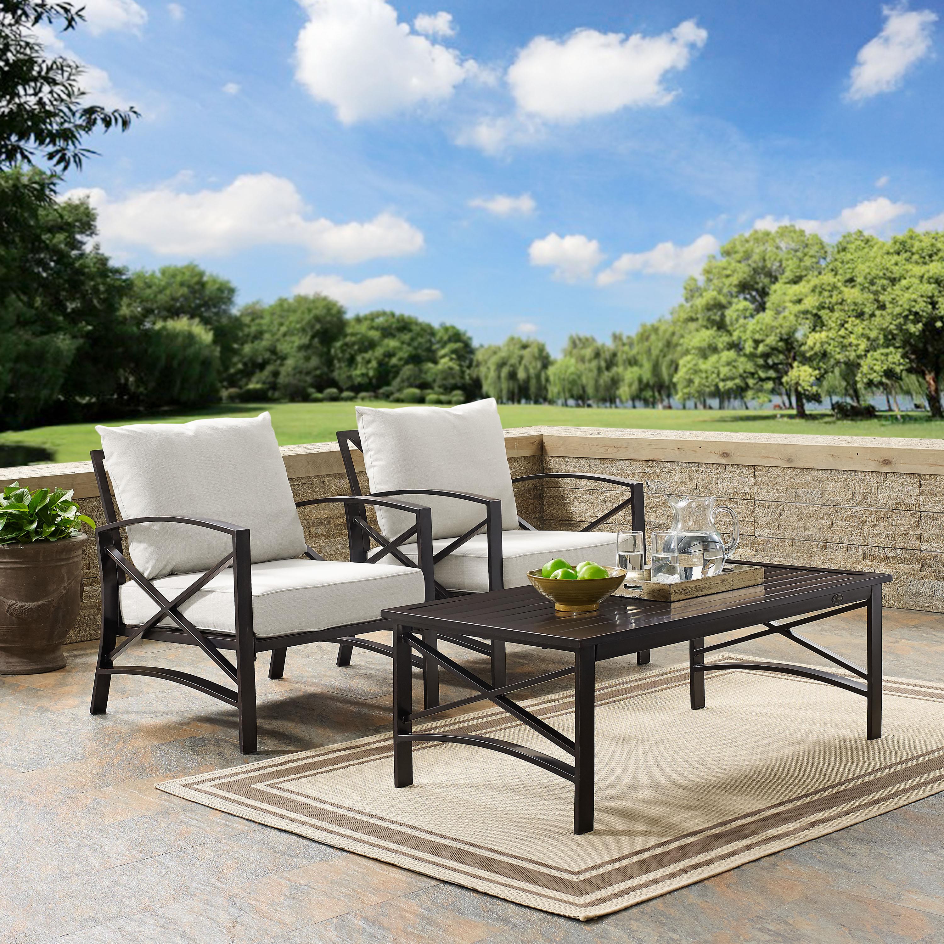 Crosley Furniture Kaplan 3 Pc Outdoor Seating Set With Oatmeal Cushion - Two Outdoor Chairs, Coffee Table - image 3 of 8