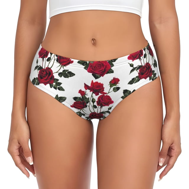 Fotbe Rose Flowers Calzones Estampados para Mujer – Ropa Interior de Algodón, Cómoda, Suave y Elástica-3X-Large