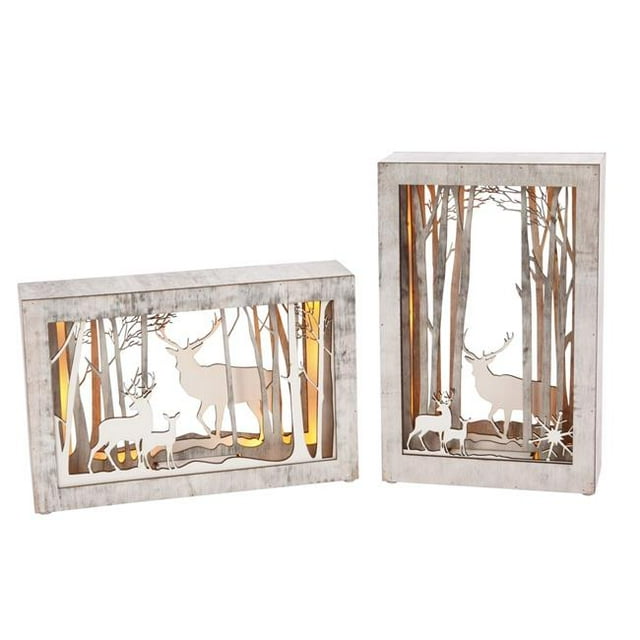 GIL 2359540EC Scènes d'Hiver en Bois Éclairé à Piles - Lot de 2