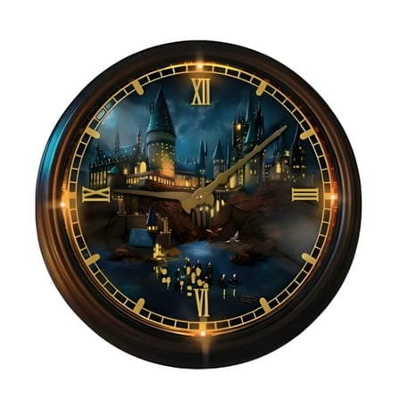 The Bradford Exchange Harry Potter™ Hogwarts Castle Illuminated Wall Clock Studios Atomic Radio-Controlled Clock with LED Lights, Weather-Resistant Metal Frame by Thomas Kinkade 14-inches