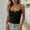 Black(New), variant on Women's Summer Sleeveless Top,Versatile Fashionable Solid-Color Ribbed Casual Cropped Halter Top with Half-Button Closure