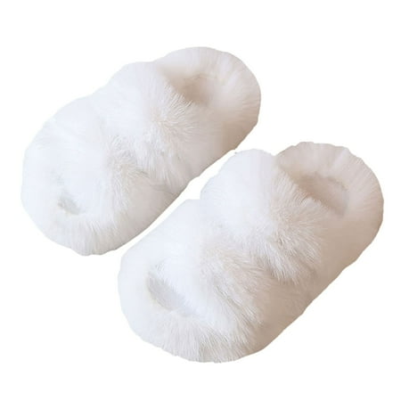 

Splozh Girls Fluffy Slippers for Kids Cute Fuzzy Slippers Open Toe Warm Slides Parallel Band Plush Slip On House Indoor Slippers White 10.5