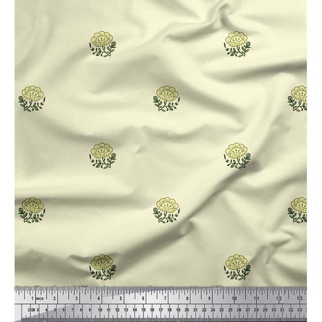 Soimoi Poly Georgette Fabric Leaves & Floral Block Decor Fabric Printed Yard 52 Inch Wide