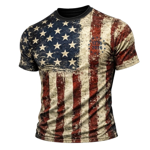 oqasdz Men T Shirts 250 Years Commemorative National Flag Colors Graphic Short Sleeve Tee Independence Day Freedom Tops