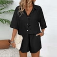 thumbnail image 7 of Women's Summer Striped Print Short Sleeve Loungewear Pajama Set Soft Two Piece Sleepwear Shorts Set - Black S, 7 of 7