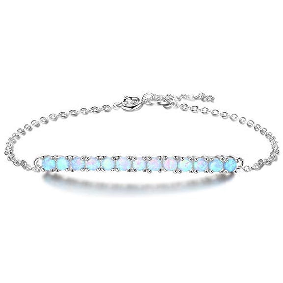 PAENENPH 14K White Gold Opal Bracelet for Women, Beautiful Opal Single Row Charm, Fashion Jewelry Gift for Her