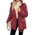 thumbnail image 2 of Women'S Warm Winter Coat Thicken Fleece Lined Parka Plus Size Jacket with Hood Red S, 2 of 10