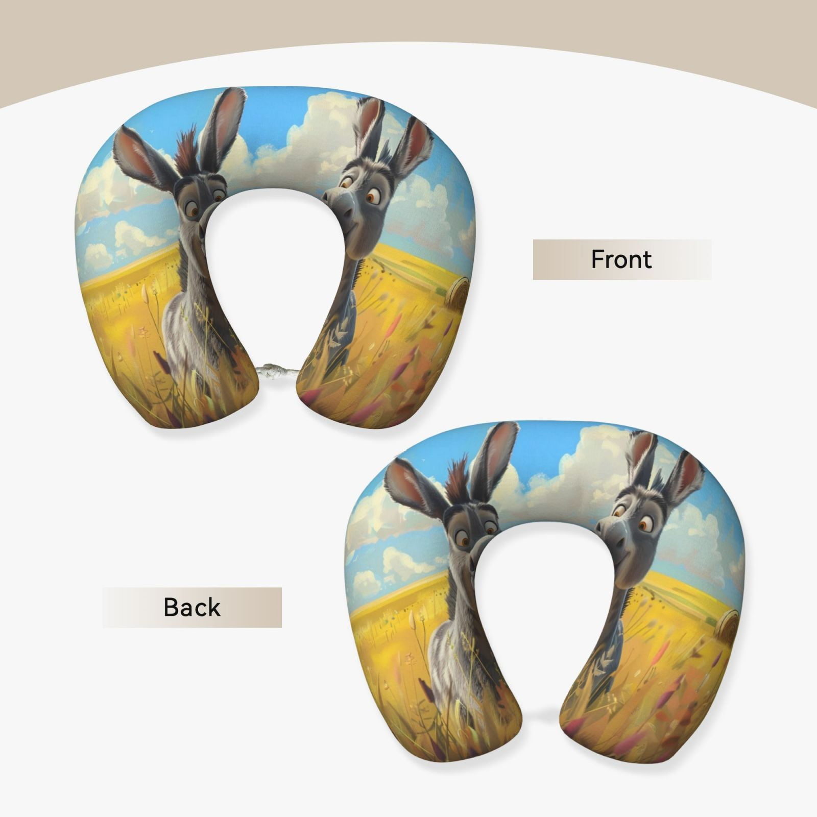 Xecao Funny Countryside Donkey Print Memory Foam Cervical Neck Pillow Versatile U-Shaped Pillows for Home,Office,Camping,Travelling,Soft Washable Cover