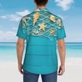 thumbnail image 4 of Balery Seashells And Fishing Net On Blue Wooden Table Camisas hawaianas de manga corta para hombre, camisas playeras de corte holgado, camisas de vacaciones con botones,X-Large, 4 of 7