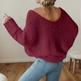 thumbnail image 6 of JIAYUE Women's Sweater Solid Color Oversized Knit Long Sleeve V-Neck Pullover Casual Loose Openwork Yarn Soft Comfortable Elegant Tunic Blouse Female Trendy Tops, 6 of 9
