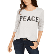Style & Co Women's Peace Graphic Sweatshirt Gray Size Petite Small