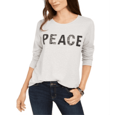 Style & Co Women's Peace Graphic Sweatshirt Gray Size Petite Small