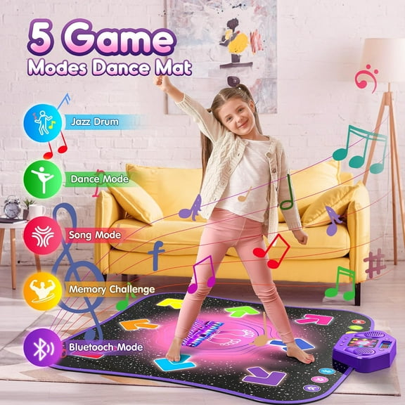 Dance Mat Toys, 8 Buttons Light up Dancing Pat 5 Game Modes with Bluetooth & Built-in Music Dance Pad -Dance Mat for Kids Age 3-12 Musical Dance Mat Toy for Girls Boys, Birthday Xmas Gifts