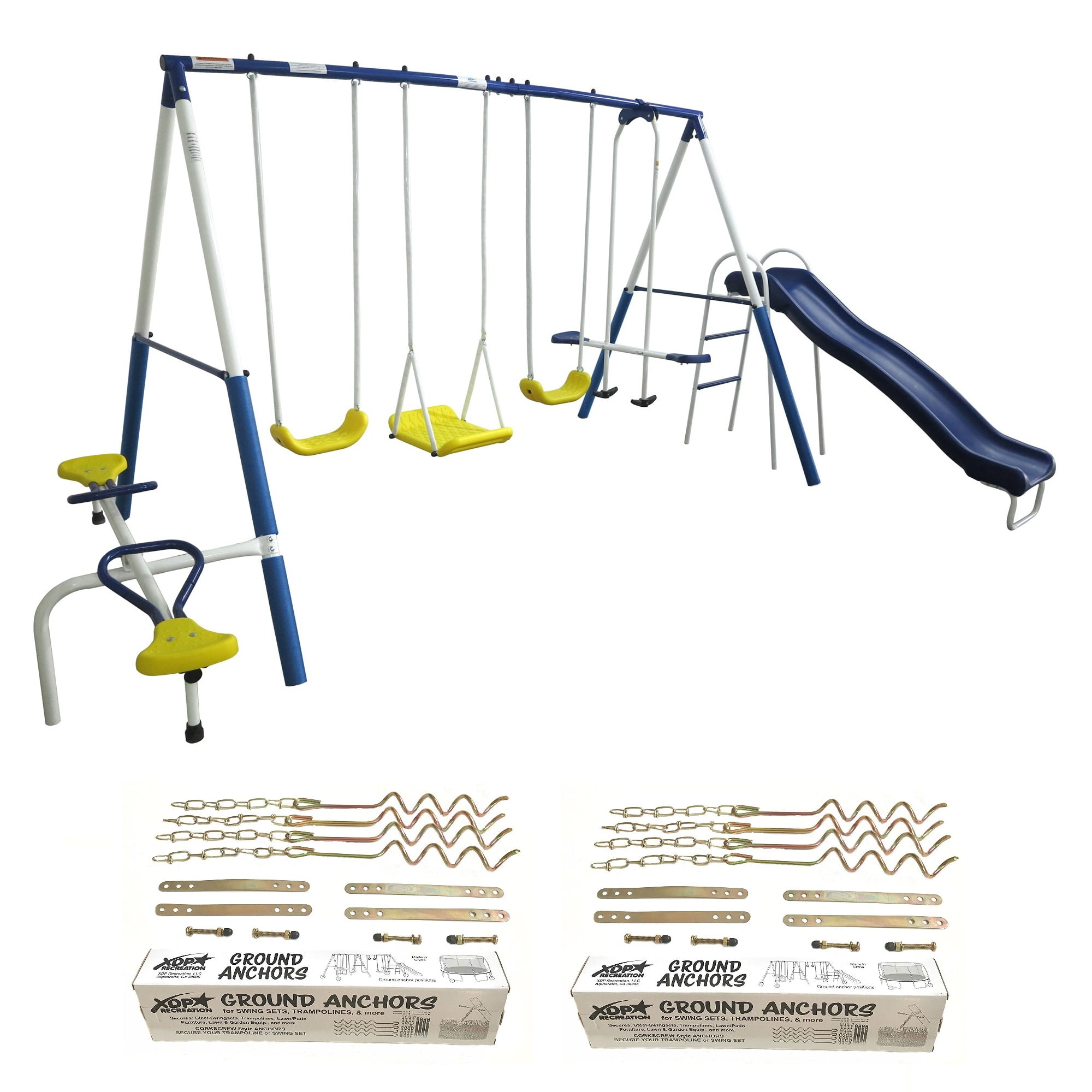 XDP Recreation Playground Play Swing Set with Slide & Ground Anchor Kit