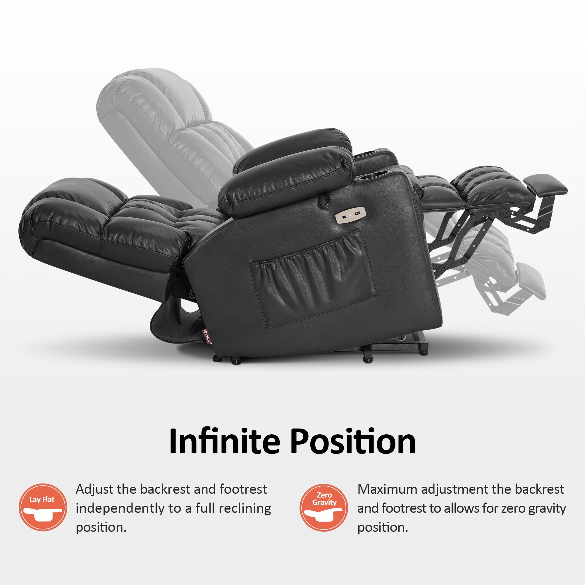 MCombo Lay Flat Dual Motor Power Lift Recliner with Massage and Heat for Petite Elderly, Infinite Position Lift Chair, Faux Leather (Small-Regular, Black)