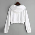 thumbnail image 4 of Aayomet Hoodie For Women Zip Up Cropped Hoodie Casual Long Sleeve Workout Crop Sweatshirt Tops White,S, 4 of 5