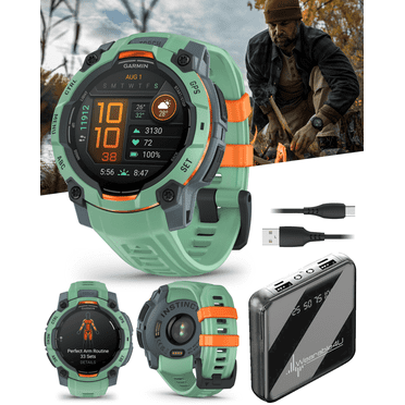 Garmin Instinct 3 45mm, AMOLED Display, Rugged Outdoor GPS Smartwatch, Metal-Reinforced Bezel, Built-in Flashlight, Up to 18 Days of Battery Life, Neotropic with Neotropic Band with Wearable4U Bundle