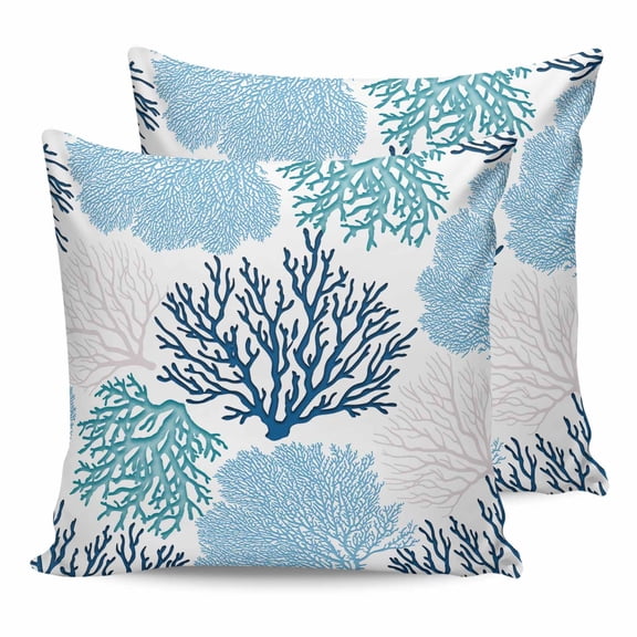 Outdoor Pillow Covers Pack of 2, Summer Ocean Underwater Blue Coral Waterproof Throw Pillowcase Cushion Cases, Abstract Marine Life Decorative Pillow Cover for Couch Sofa Home Bed Patio