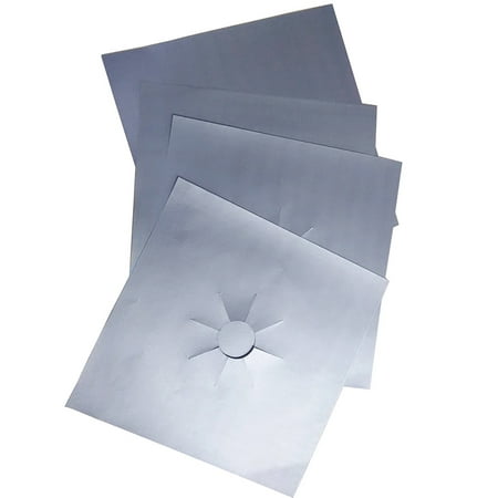 

GIFZES Cushion 4 Pcs Square Foil Gas Hob Protector Liner Reusable Easy Clean Protection Pad Silver